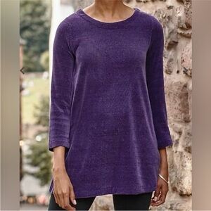 J. Jill Wearever Chenille Knit A-Line Tunic Nightshade Purple Large Petite